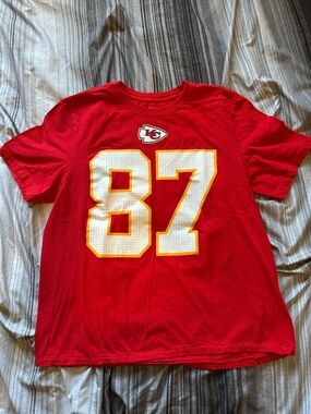 Kansas City Chiefs Travis Kelce Red #87 Short-Sleeve Tee Mens Size Large
